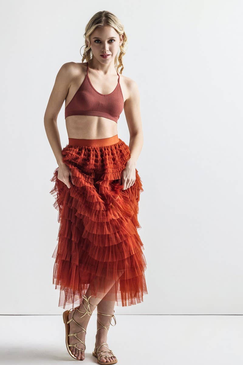 noflik – Saia - Mulher por atacado – Saia Maxi em Tule com Camadas em Linha A Plus - INS1006P9