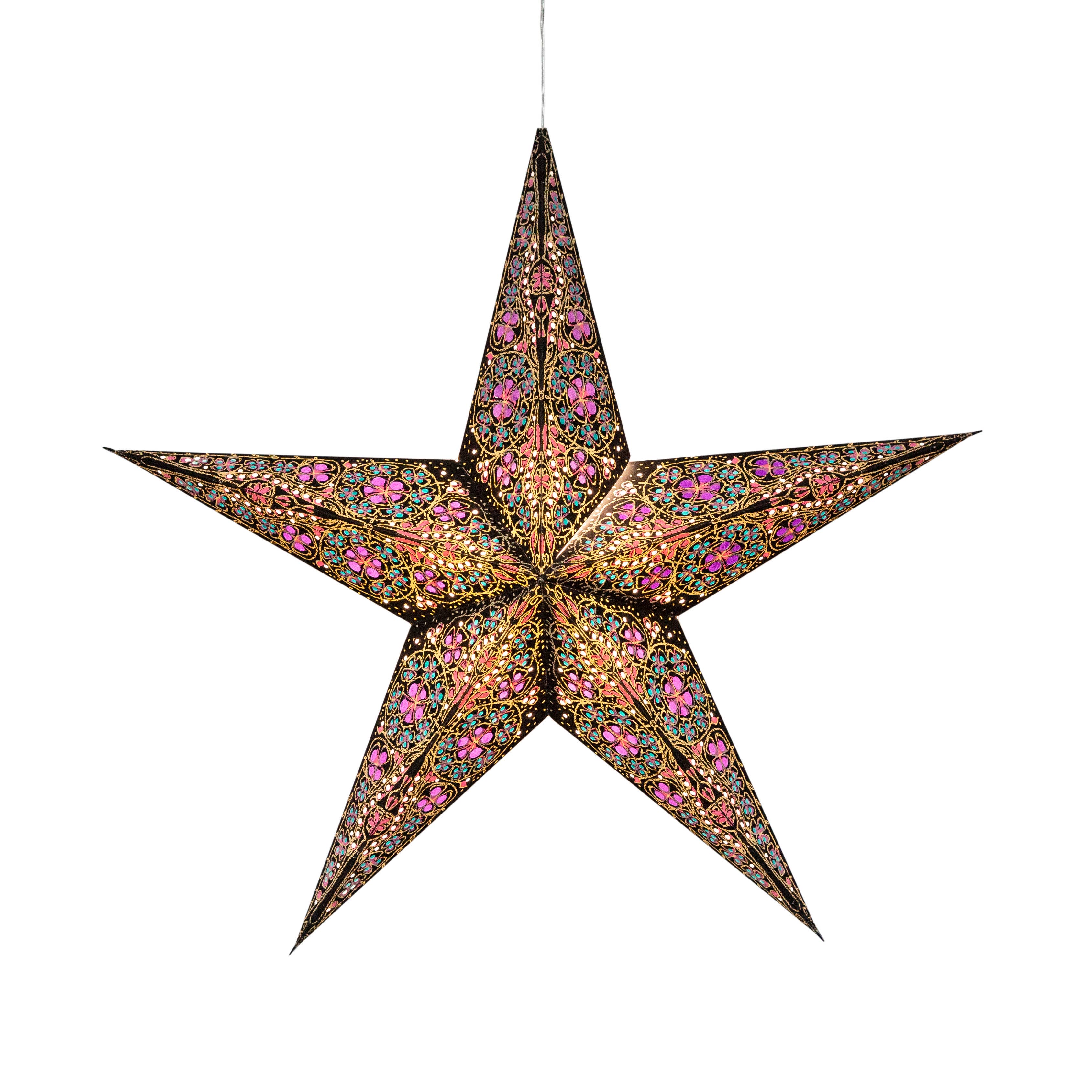 Artschatz LLC – wholesale Paper lantern/lamp – Cathedral 5 Point 24" turquoise/violet Paper Star Lantern6