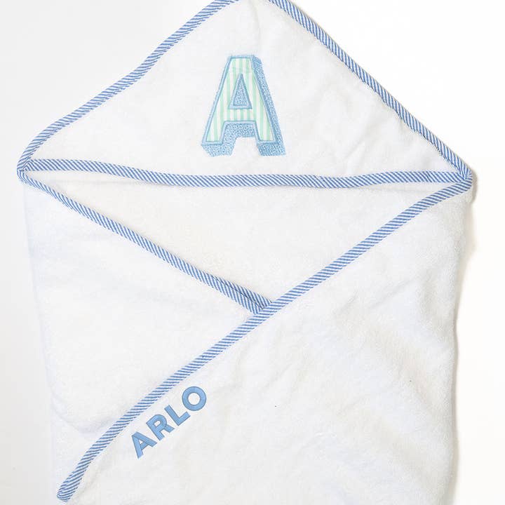 Custom Applique Hooded Towel, Blue for wholesale by Stitch Monograms