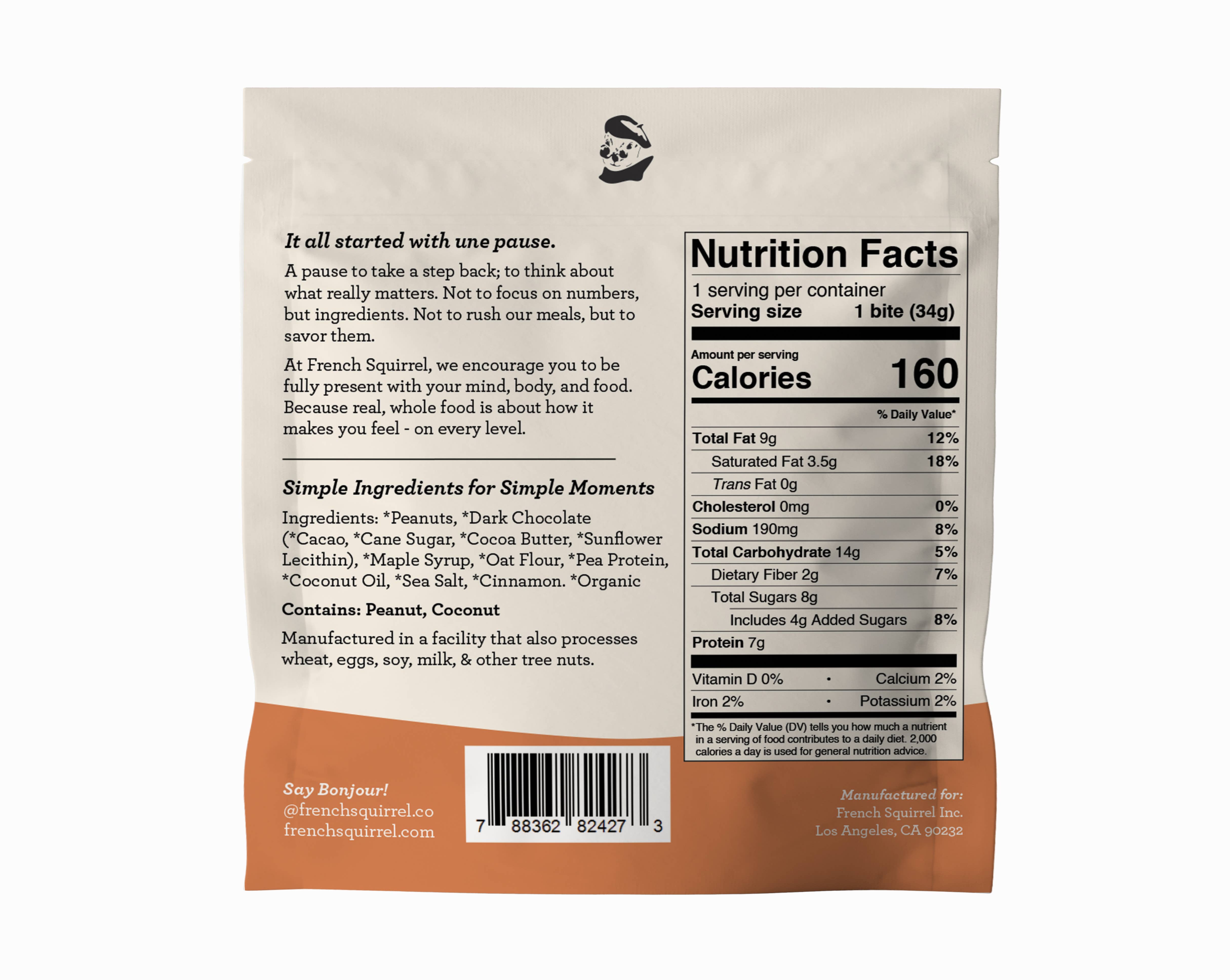 French Squirrel - Vente Barres de céréales - Bouchées Protéinées au Beurre de Cacahuète et Chocolat Berets (8 PACK)1