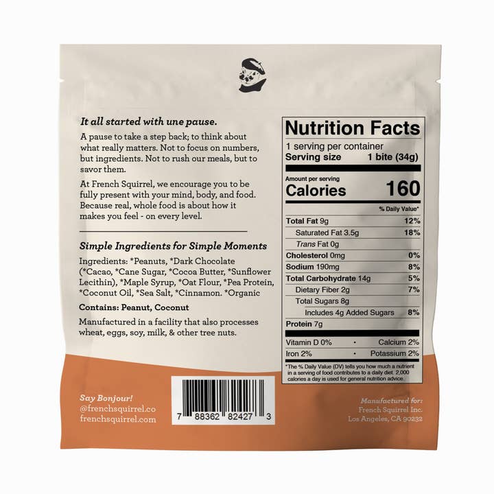 French Squirrel - Vente Barres de céréales - Bouchées Protéinées au Beurre de Cacahuète et Chocolat Berets (8 PACK)1