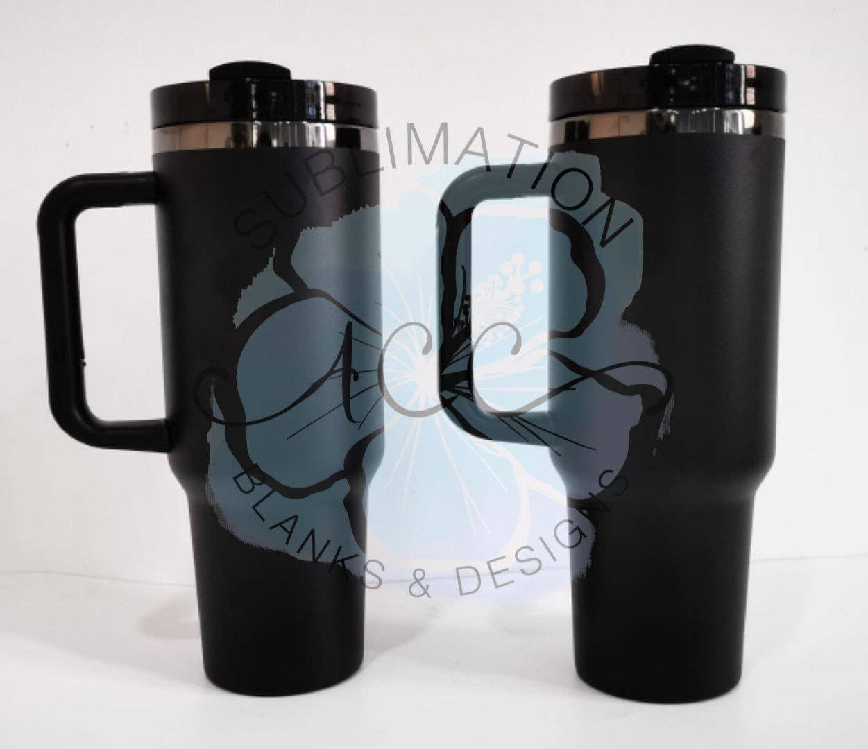 ACC Sublimation Blanks - Wholesale Insulated Mug/Tumbler - 40oz BLACK BASE Powder Coated stainless steel tumbler with handle, 40oz powder coated handled tumbler for engraving, stripping, epoxy, etc (NOT sublimation) RTS2