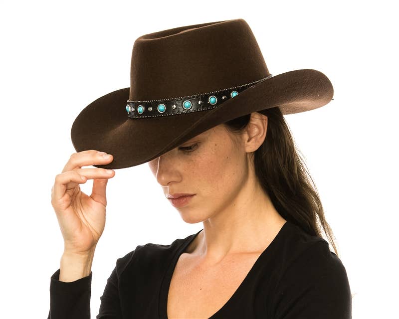 DNMC – wholesale Cowboyhatt - Dam – Australisk ullgamblerhatt + turkosa stenar2