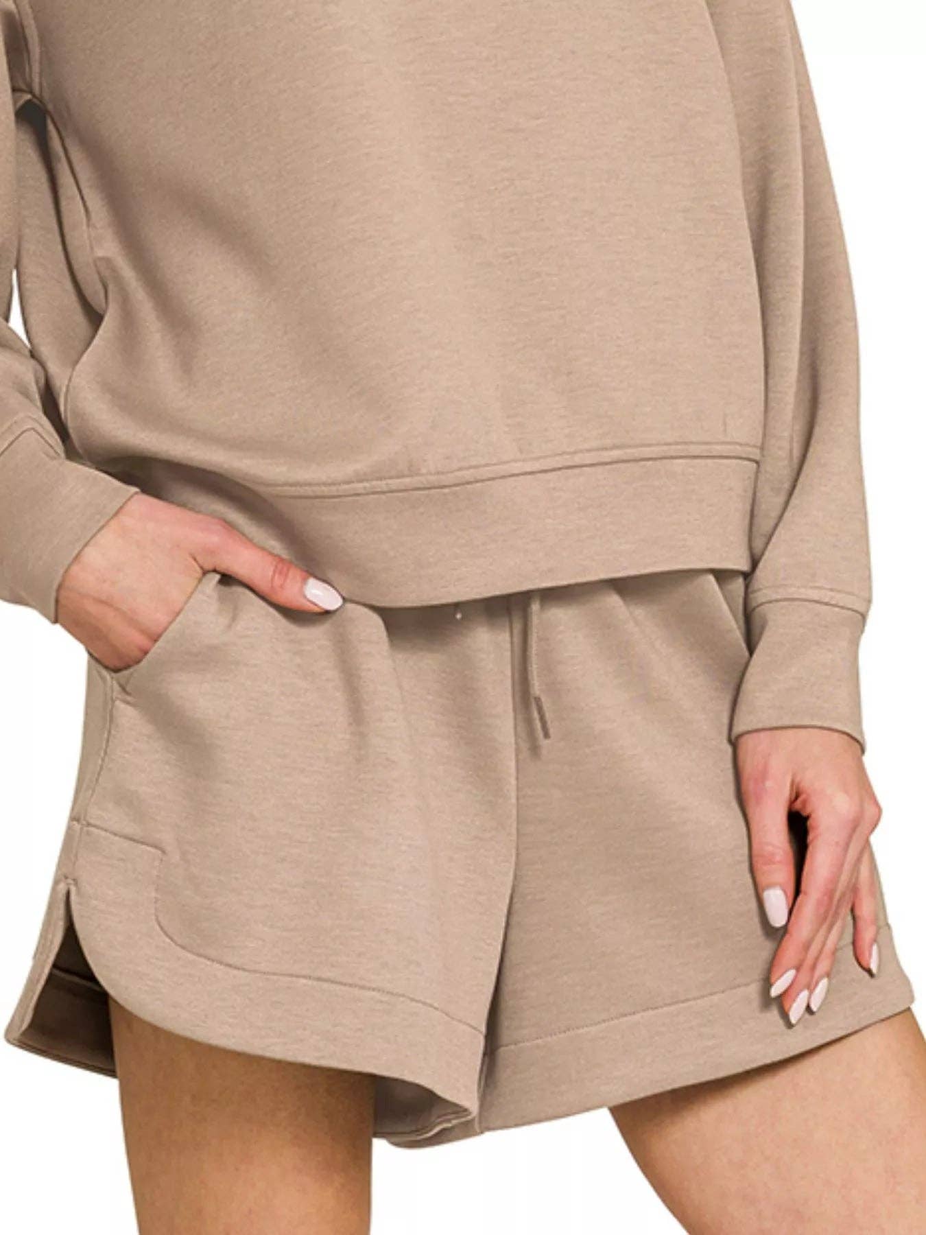 COCOA Zenana Scuba Long Sleeve Sweatshirt and Shorts Set for wholesale on Faire2