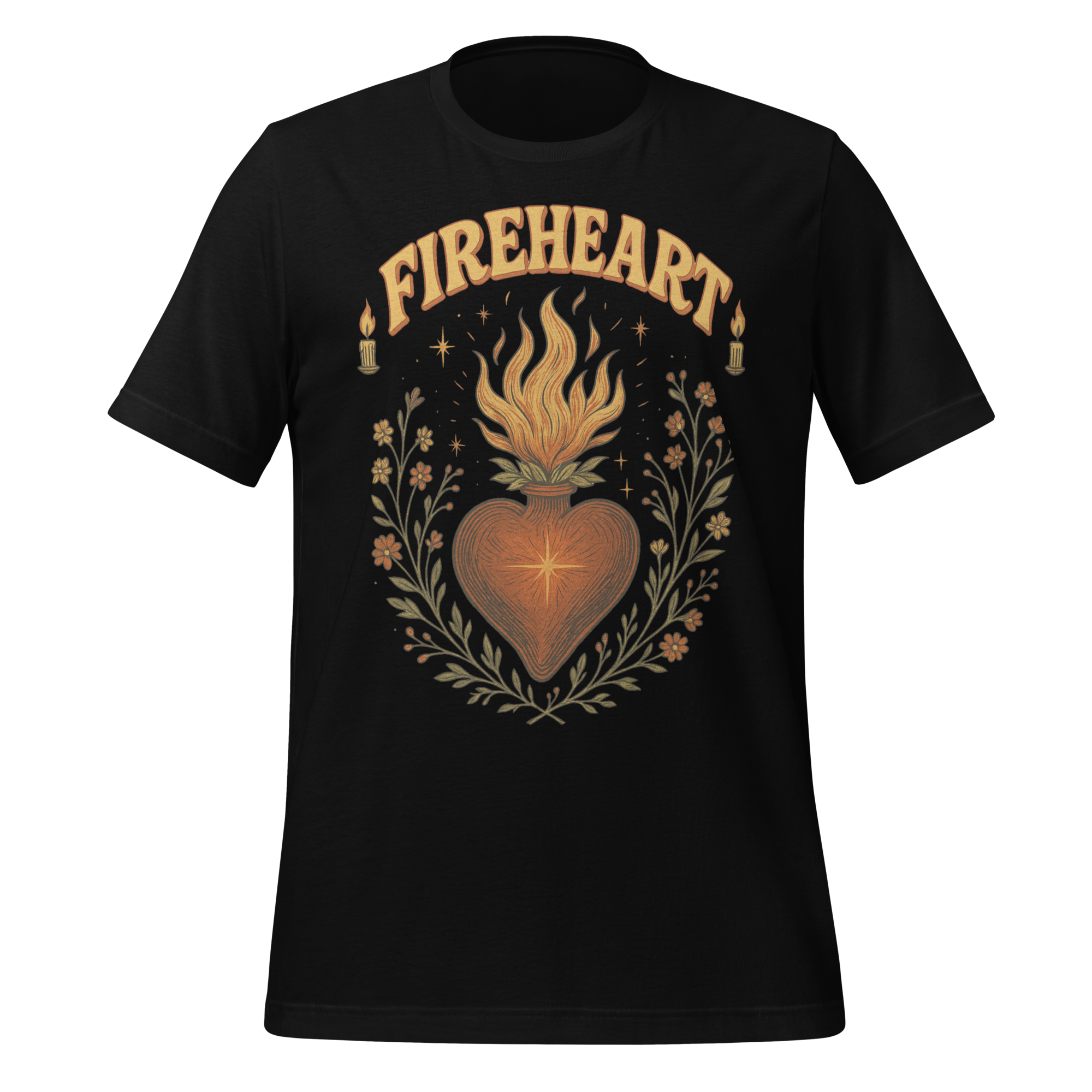 MagicMerchEmporium - Wholesale Screen Printed T-Shirt - Unisex - Fireheart Sacred Heart Tee0