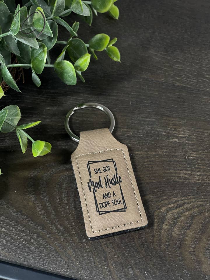 Mad Hustle & Dope Soul Leather Keychain for wholesale by CMD Wholesale