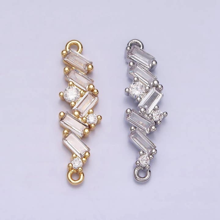 Conector em Ziguezague com Baguete de Zircónia Cúbica Transparente Revestido a Ouro 16K em Ouro e Prata | Y-908 por atacado de Aim Eternal