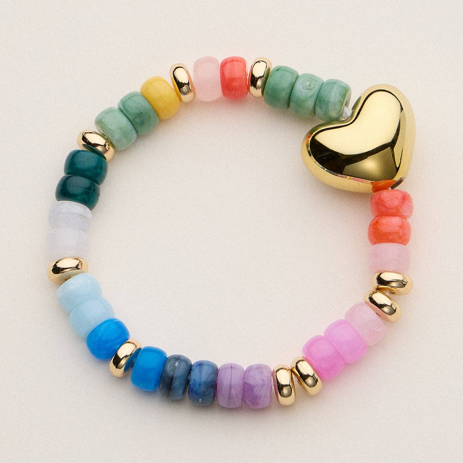 Frem - Wholesale Beaded Bracelet - Glass Bead Bracelet with Gold Heart Accent4
