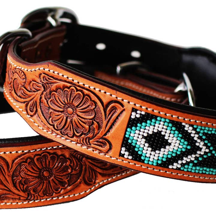 Collier perlé pour chien et chiot en cuir de vache 6054 pour la vente par Challenger