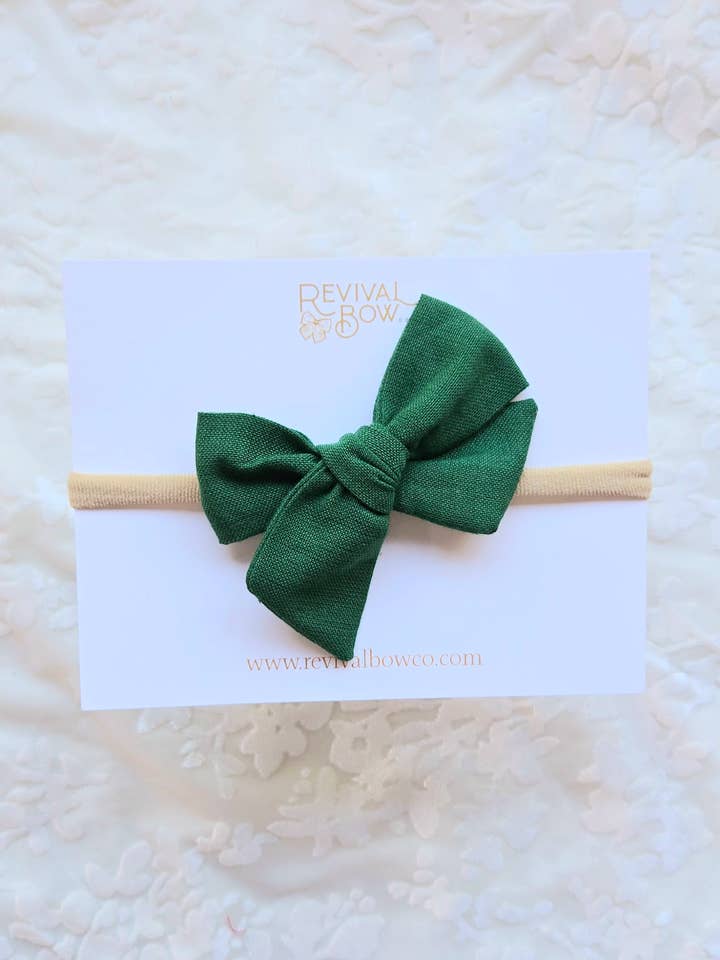 Small Bow on Headband • Evergreen for wholesale by Revival Bow Co.