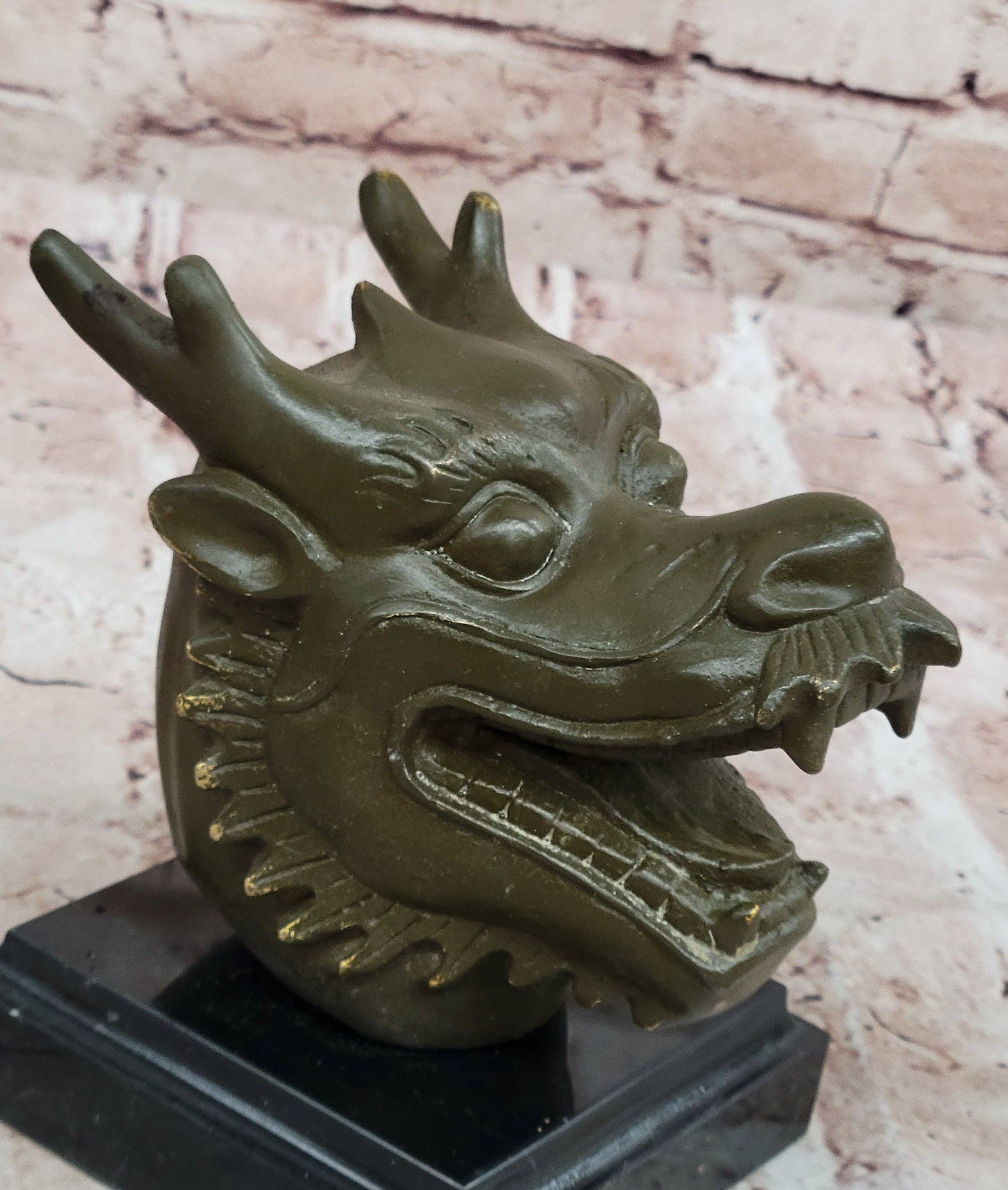 Bronzhaus – wholesale Sculpture – Bronze Dragon Head Bust on Marble Base – Chinese Zodiac Sculpture7