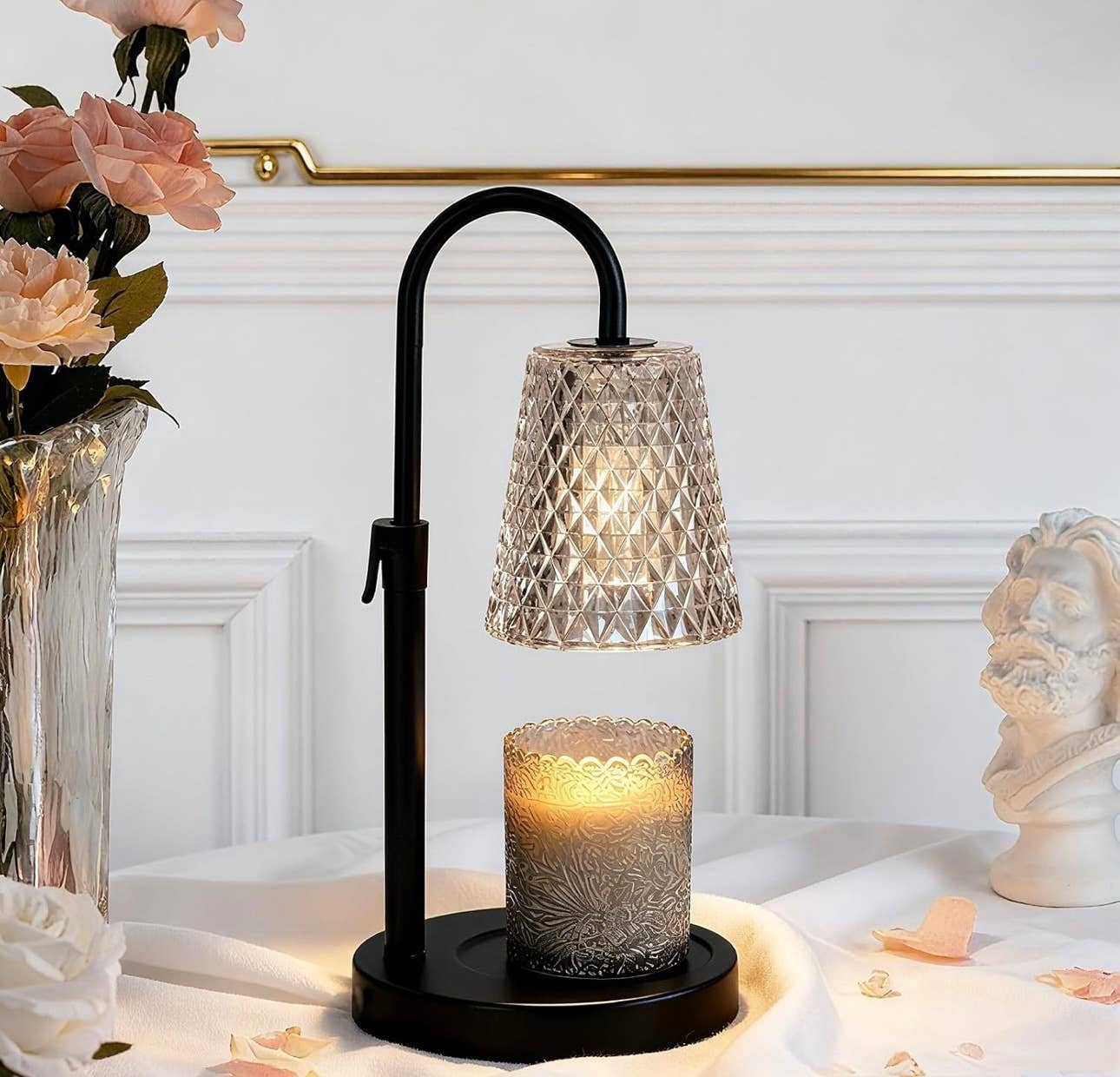 Wick-ed Wax Candles - Wholesale Flameless candle - Adjustable Candle Lamp Black With Glass Shade