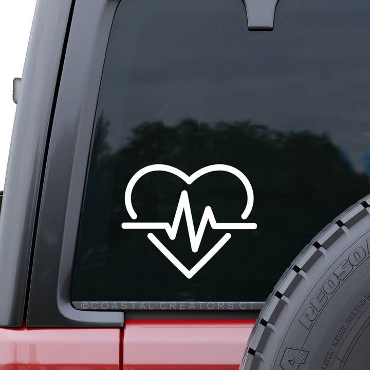 Nurse Heartbeat White Vinyl Car Window Decal (Packaged) for wholesale by Coastal Creators of Connecticut