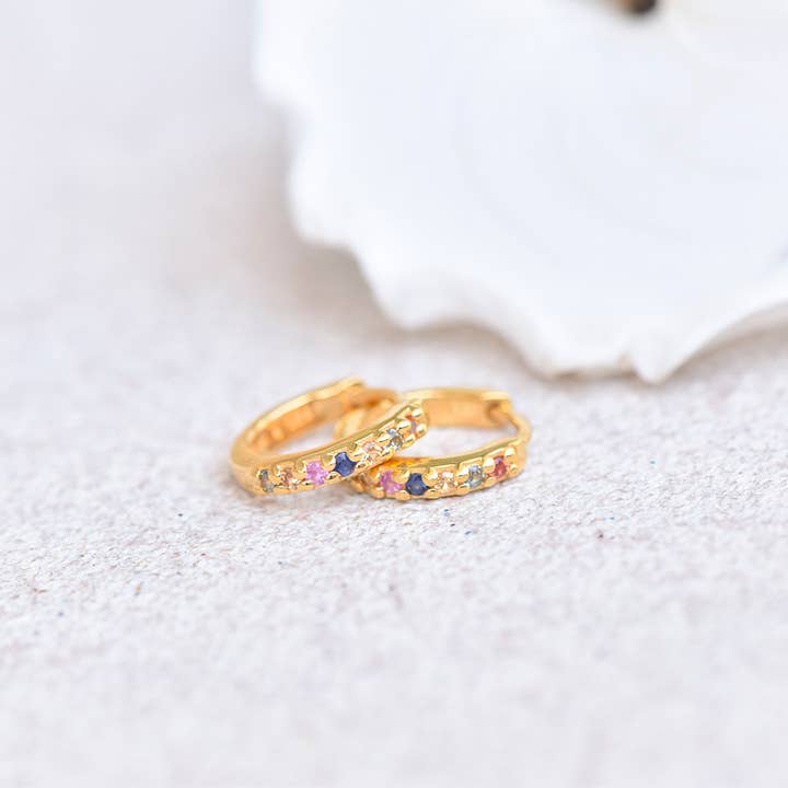 Tiramisu – wholesale Huggie earrings – Multi Sapphire Gold Plating 925 Sterling Silver Hoop Earring