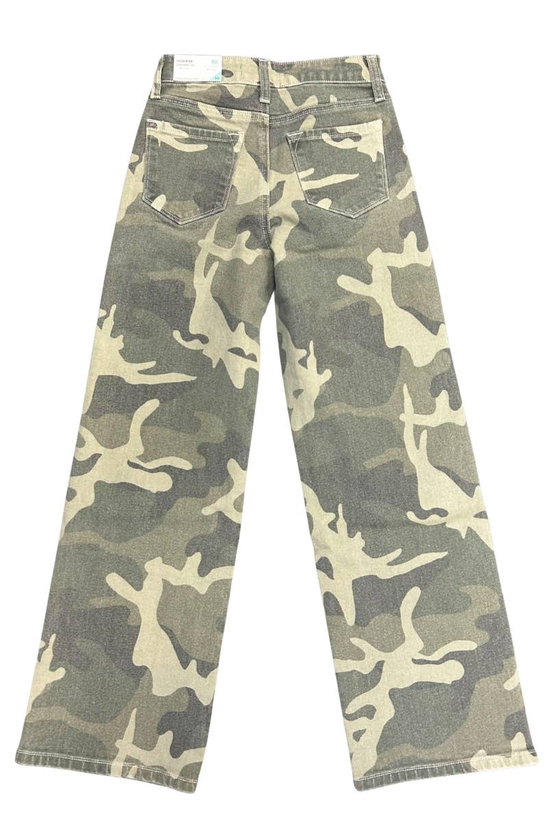 YOUTH HIGH RISE CAMO  WIDE LEG JEANS-YC7493CA for wholesale on Faire1