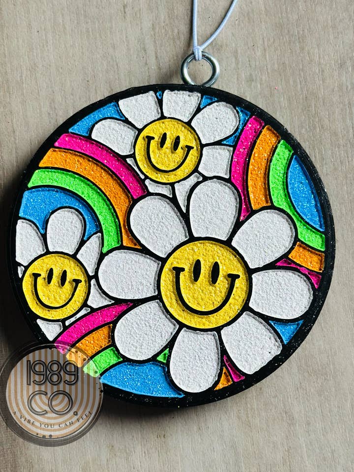 Happy Flowers and Rainbows Car Freshie for wholesale by 1989 Co.