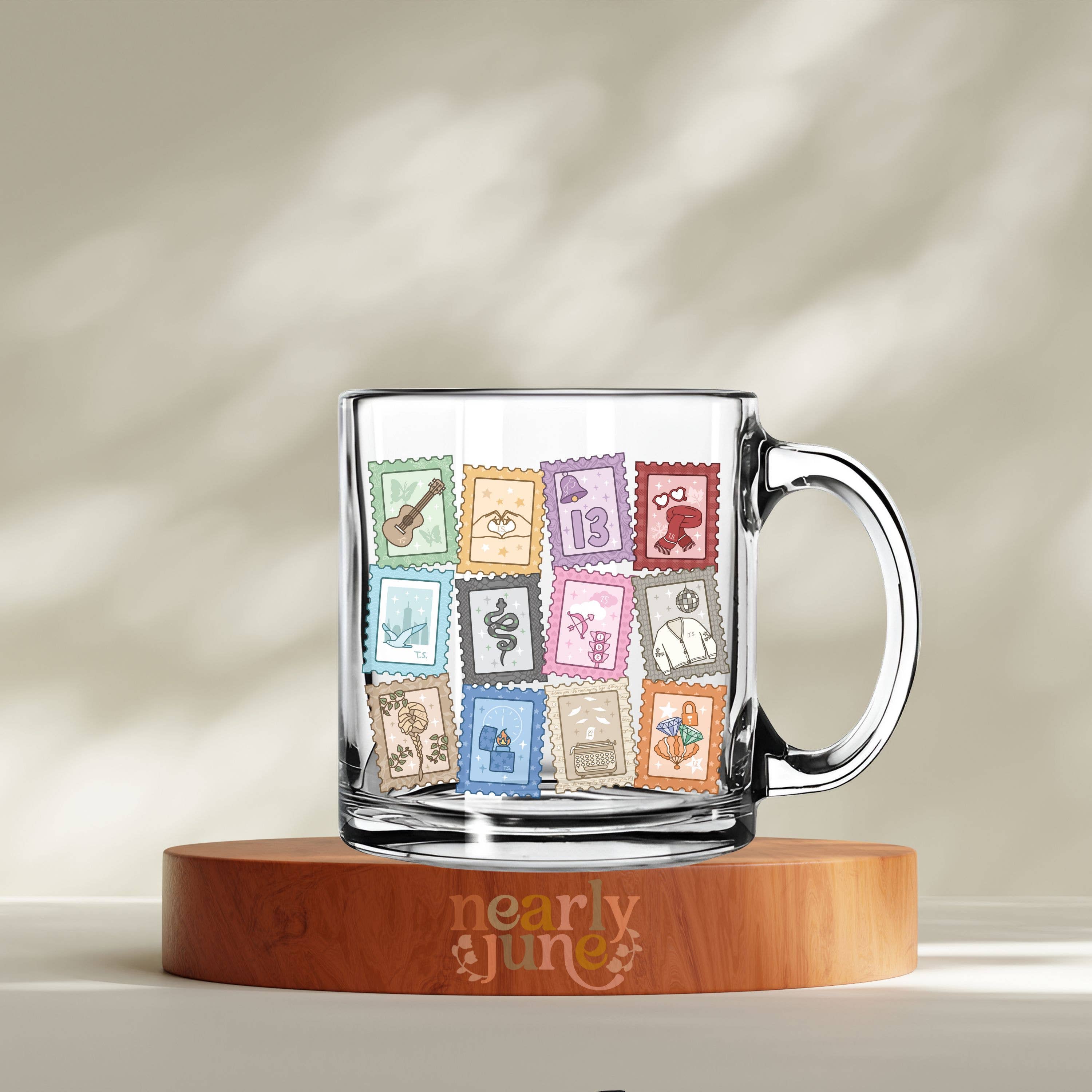 Nearly June Design Co - Wholesale Coffee Mug - Eras Inspired Stamps Glass Mug0