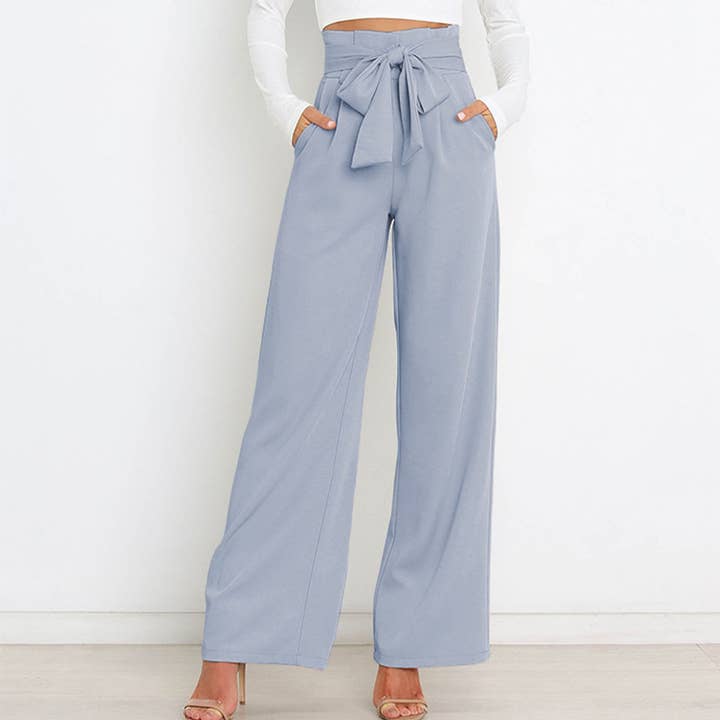 PANTALON DE BUREAU POUR FEMMES À JAMBES LARGES ET TAILLE CEINTURÉE pour la vente par Lily Clothing