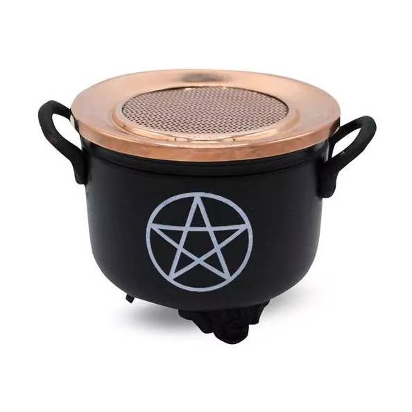 Black Cauldron Pentacle 10X11cm With Copper Lid for wholesale by Eastern Trading