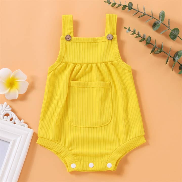 PatPat - Wholesale Bodysuit (Non-Footed) - Baby - Baby Pretty Candy Color Solid Pocket Decor Strappy Romper
