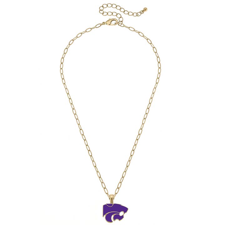 Kansas State Wildcats Enamel Pendant Necklace in Shiny Gold for wholesale by Canvas Style