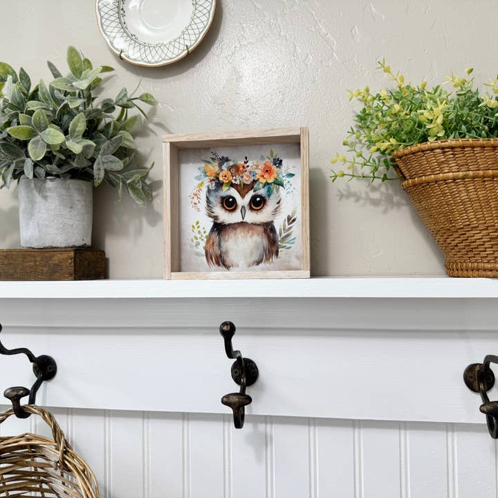 Hangout Home - Wholesale Art Print - Boho Cute Owl Wall Art - Nursery Canvas Art - Wood Framed