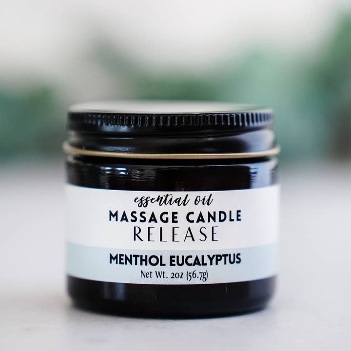 The Little Flower Soap Co - Wholesale Jar/Filled Candle - Massage Candle - Release (Menthol Eucalyptus Cinnamon)