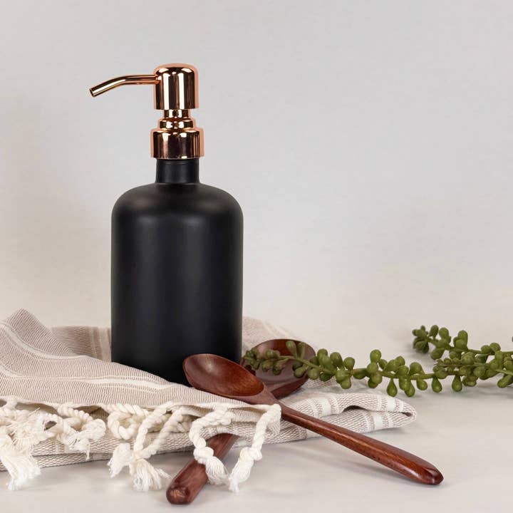 16oz Black Matte Bottle w/ Metal Pumps, Caps or Sprayers for wholesale by The Bottle Shoppe