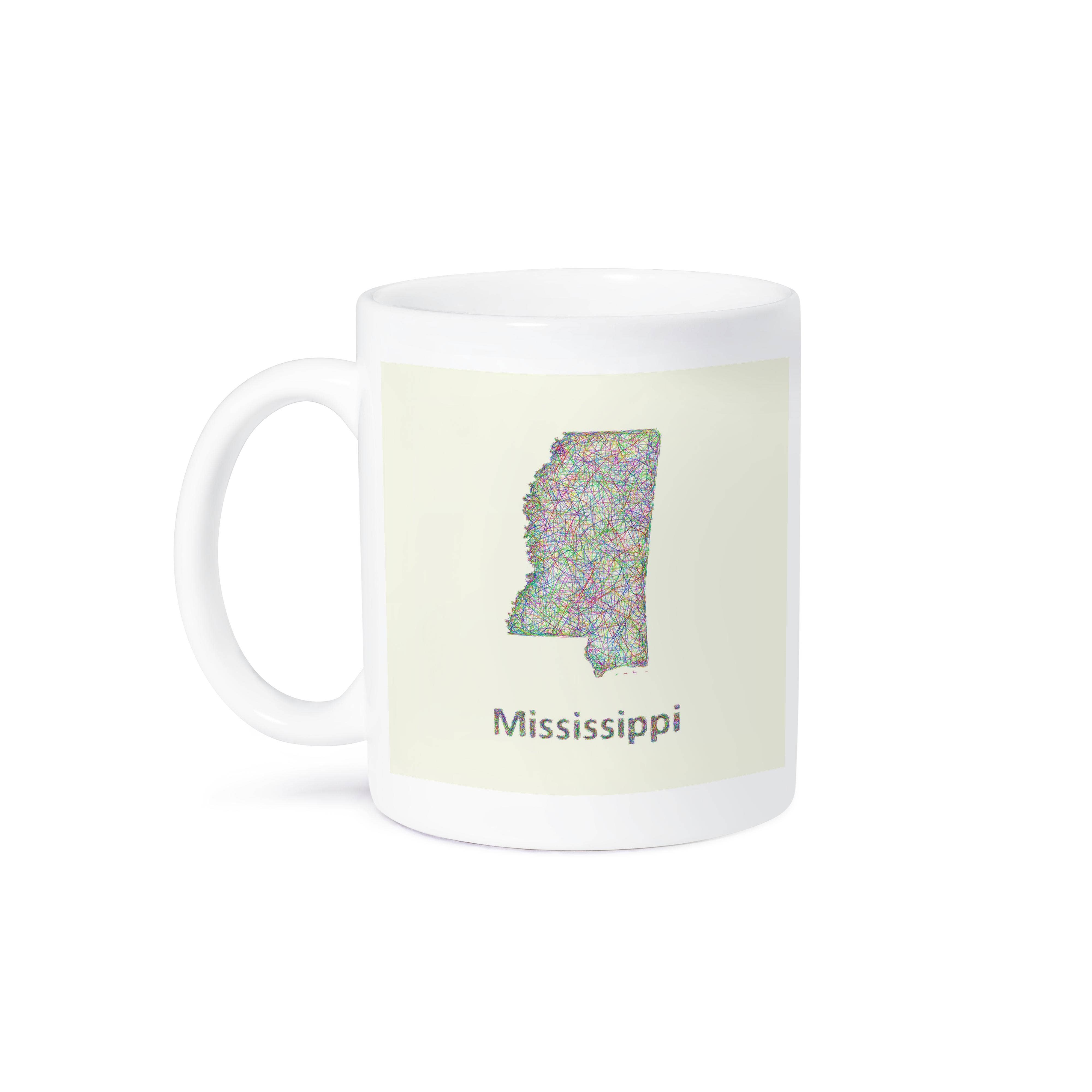 3dRose - Vente Tasse à café - 3dRose, Carte de l'État du Mississippi - design graphique coloré en ligne, Tasse8