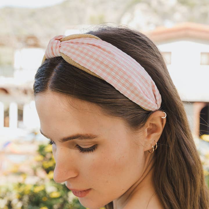 Leto Accessories - Wholesale Fashion Headband - Women's - Gingham Pique Woven Knot Headband 🌼2