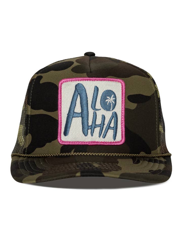 Aloha Trucker Hat In Camo for wholesale by Friday Feelin'