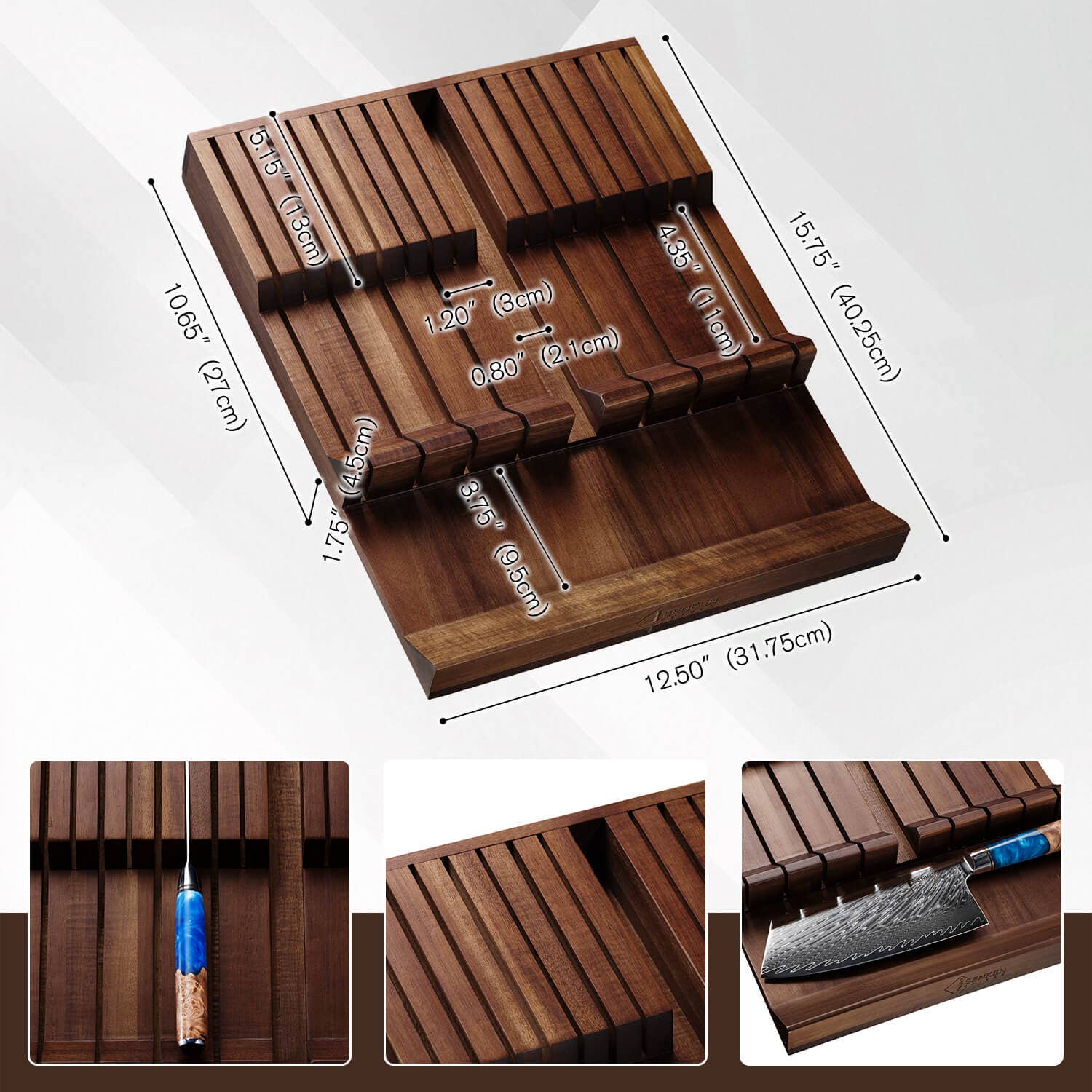 Senken Knives - Wholesale Knife Storage - In-Drawer Knife Storage Block, Acacia Hardwood Knife Storage4
