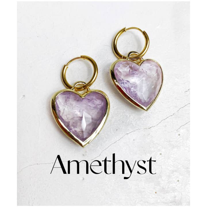 Black Lamb Design - Wholesale Huggie earrings - Natural Faceted Gemstone Heart Huggie Hoops4