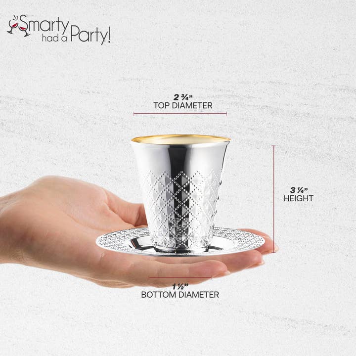 Smarty had a Party - Wholesale Disposable Cup - Metallic Aluminum Plastic Saucers and Kiddush Cup - 5 Sets
