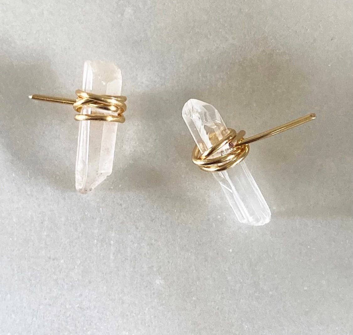 Style by Kenz - Wholesale Stud/Post Earrings - Quartz Crystal Wire Wrap Stud Earrings1