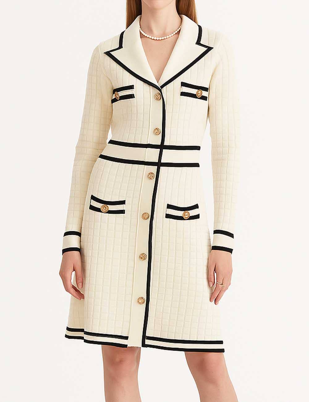 Apricot Ladies Color Block V-Neck Long Sleeves Knit Midi Dress for wholesale on Faire0