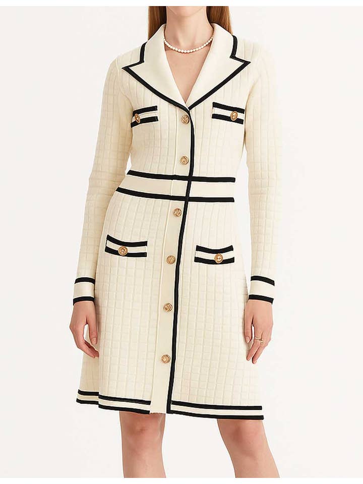 Apricot Ladies Color Block V-Neck Long Sleeves Knit Midi Dress for wholesale on Faire