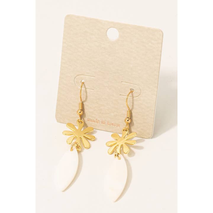 Thin Oval Tear And Flower Dangle Hook Earrings for wholesale by Fame Accessories