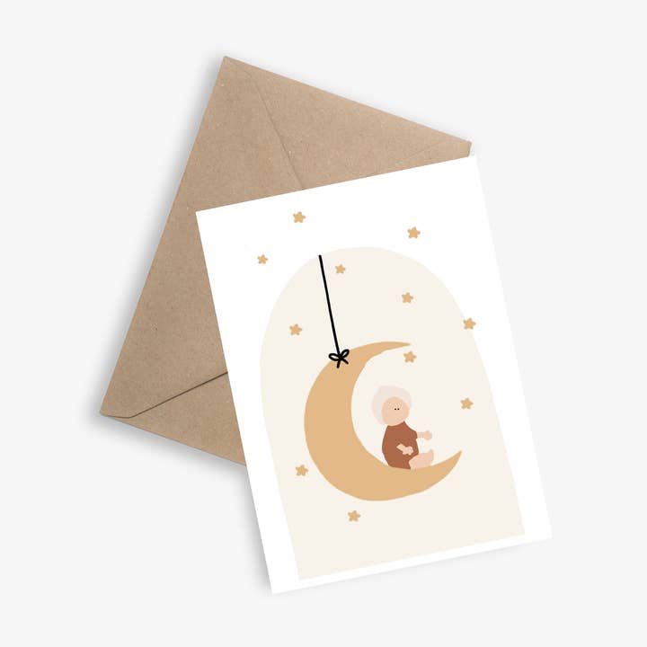 Het kind, de maan en de sterren - eenvoudige babykaart voor wholesale door LE PAPIER GRAPHIQUE