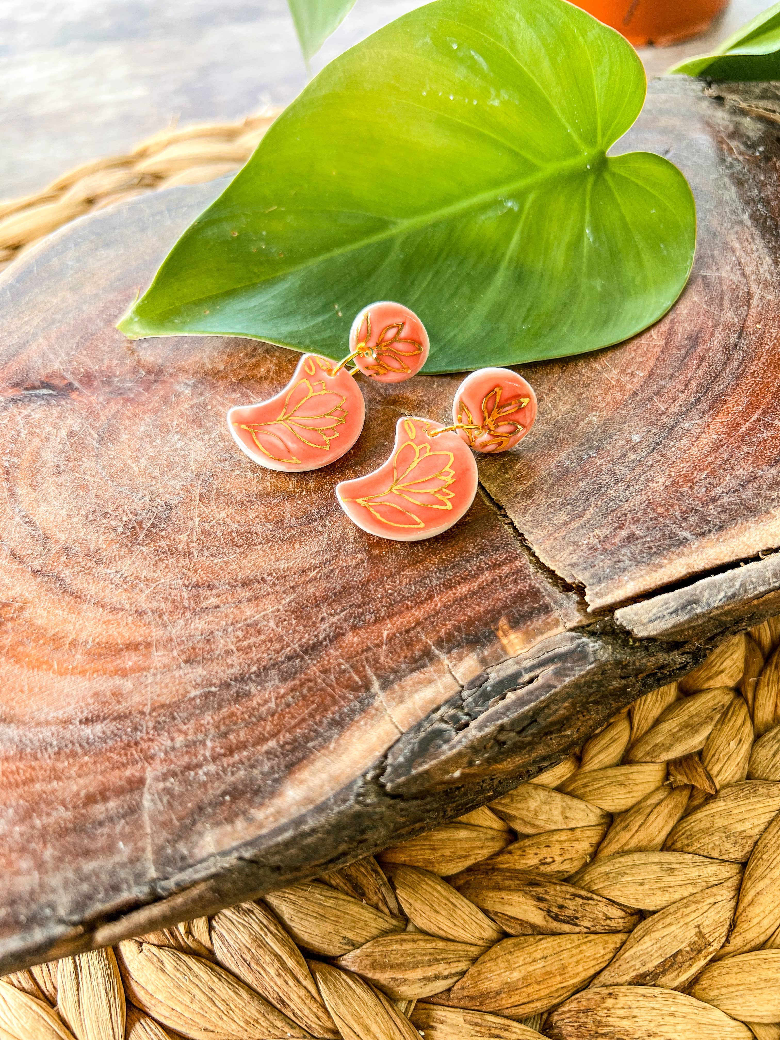 Wolf and Clay Pty Ltd - Wholesale Dangle Earrings - Floral Moon - Porcelain Earrings0