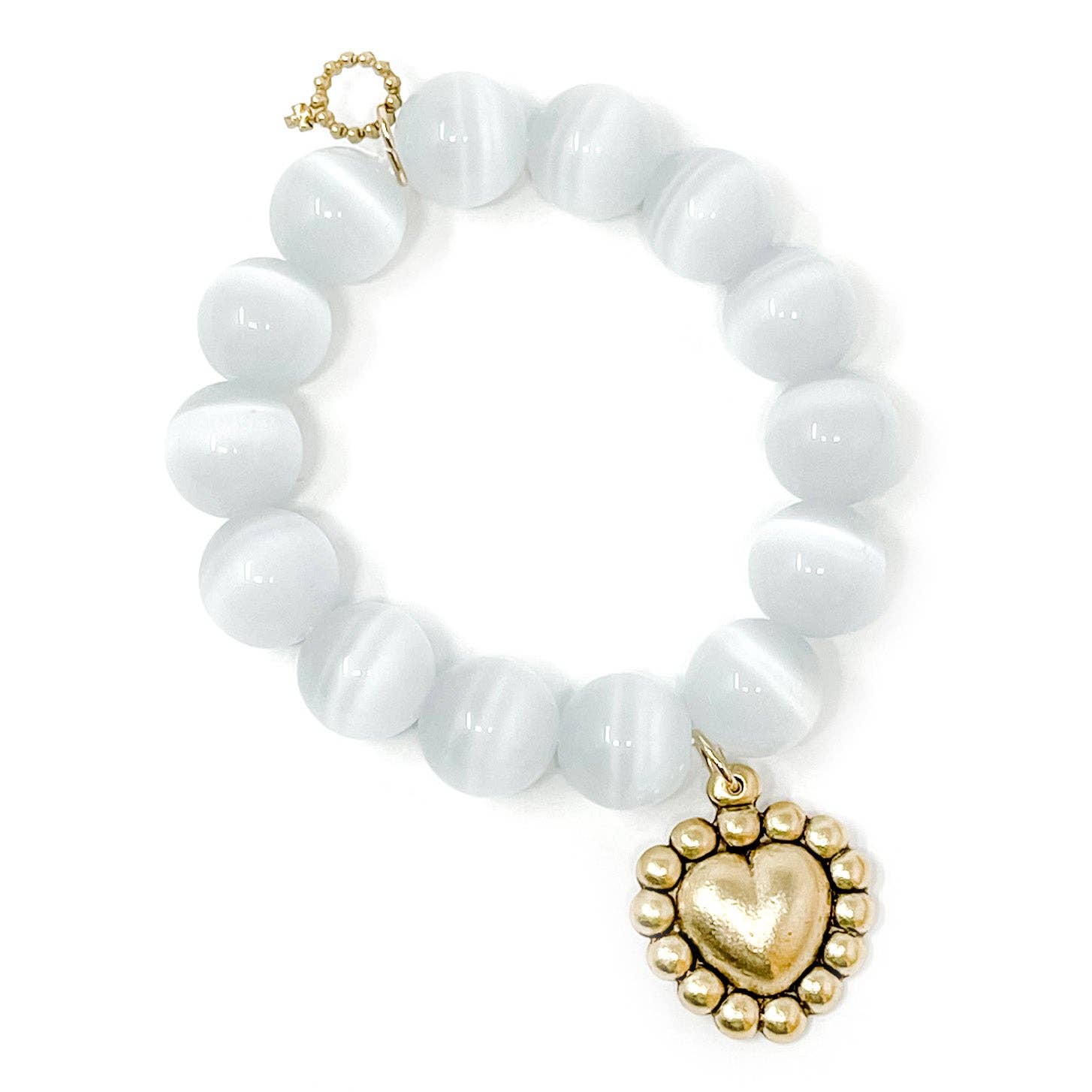 PowerBeads by jen - Wholesale Armband met kralen - Witte Calciet met Gouden Kraal Omringd Bol Hart0