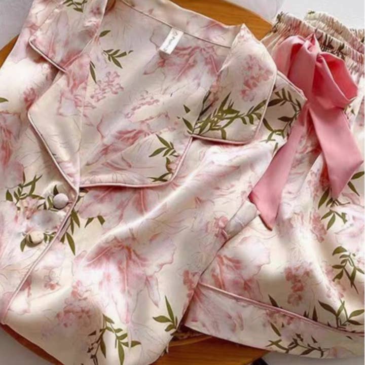 DrifWoo - Wholesale Lounge Romper - Women's - Floral Satin Pajama Set – Premium Ice Silk Feel with Pockets