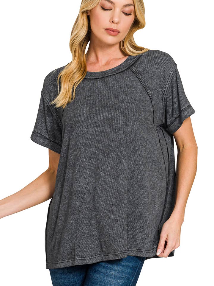 Ribbet Raglan Dolman Ærme Bådudskæring Top for engroshandel hos 42POPS