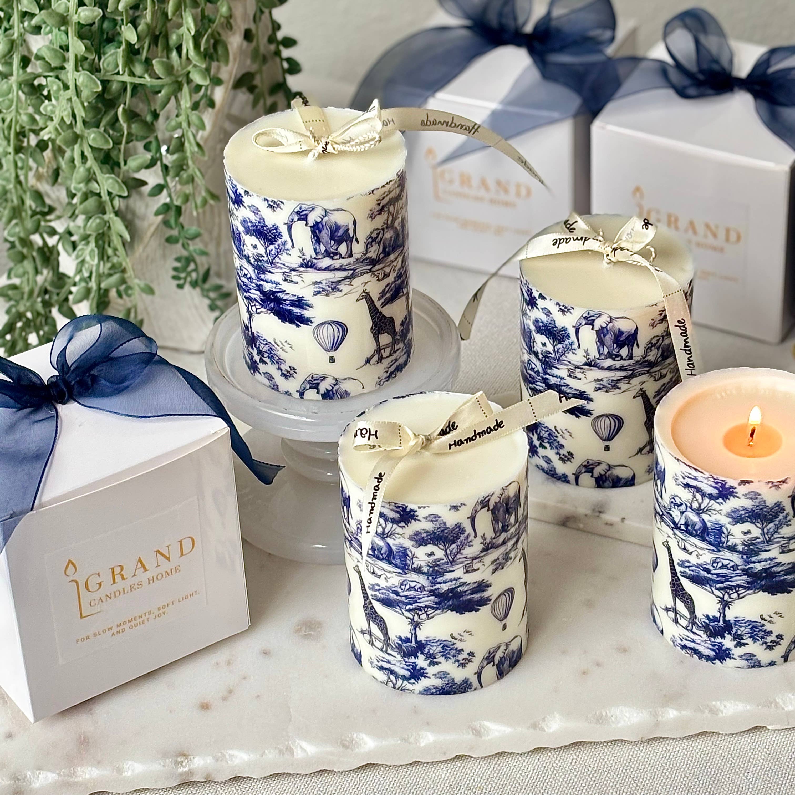 OH MY BOX - Wholesale Pillar Candle - Toile Safari Candle | Elegant Home Decor Gift5
