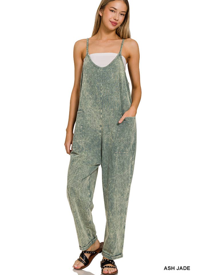 42POPS - Wholesale Overalls - Women's - '..._ Washed Spaghetti Straps Overalls W/ Pockets