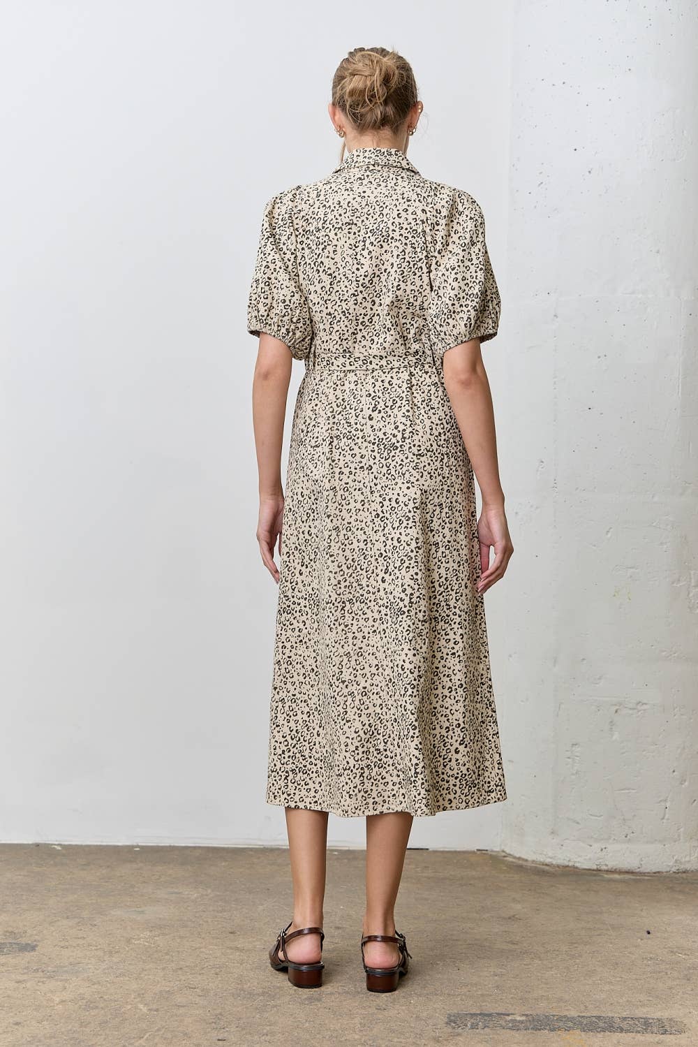 NATURAL BLACK LEOPARD PRINT MIDI DRESS for wholesale on Faire0