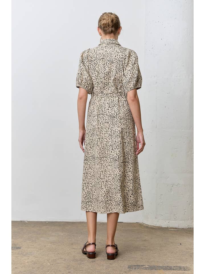 NATURAL BLACK LEOPARD PRINT MIDI DRESS for wholesale on Faire