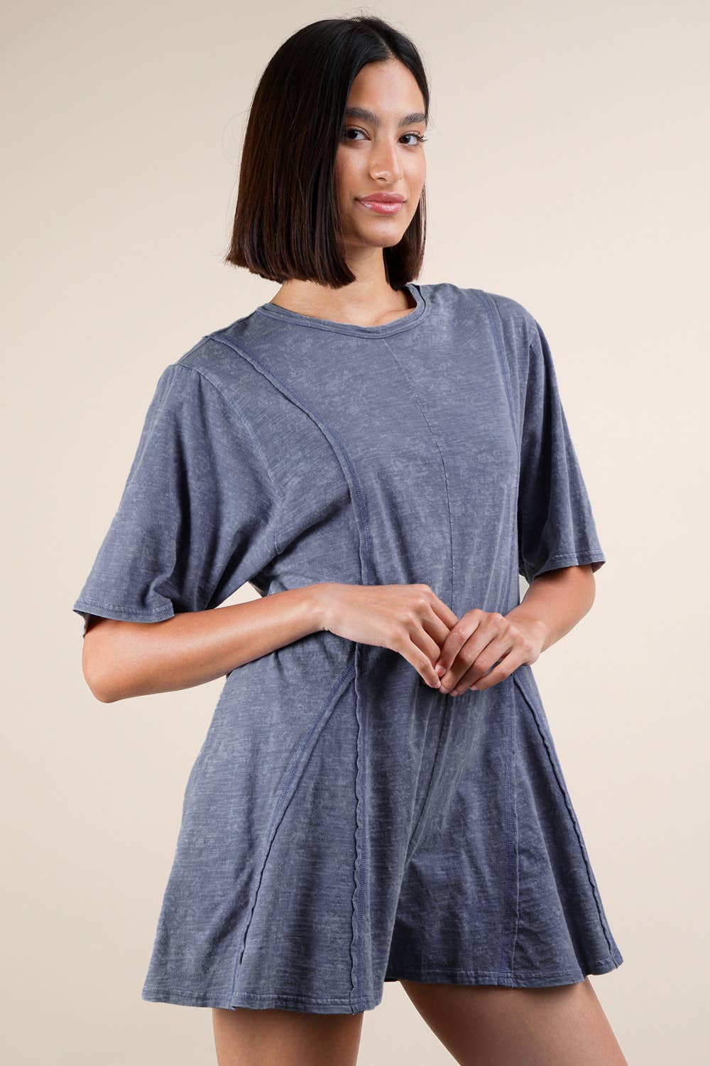 VERY J - Wholesale Romper - Women's - NP70727-Mineral Washed Oversized Knit Comfy Romper7