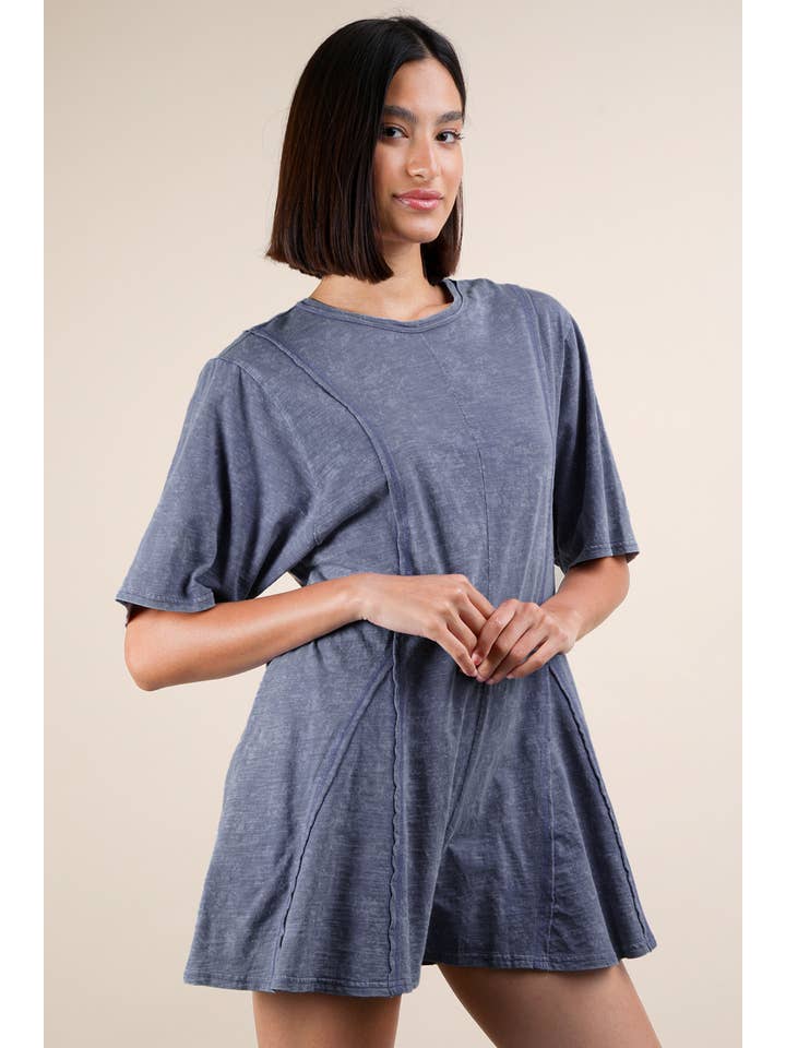 VERY J - Wholesale Romper - Women's - NP70727-Mineral Washed Oversized Knit Comfy Romper7