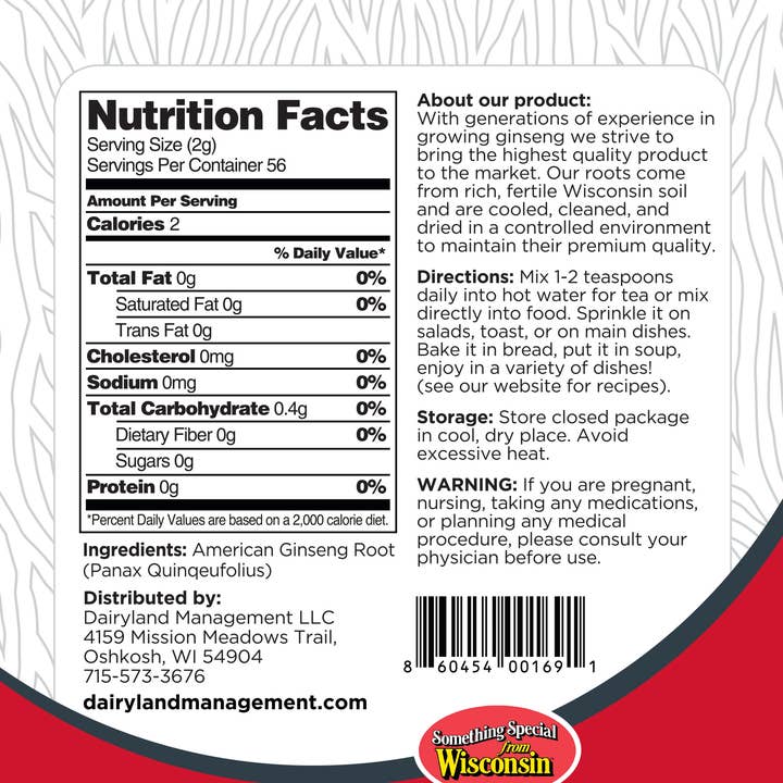 Dairyland Ginseng - Venta al por mayor Proteínas y superalimentos en polvo - Polvo de Ginseng Americano de Wisconsin
